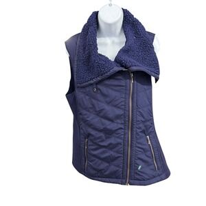 Prana Women's Navy Quilted Vest with Sherpa Collar